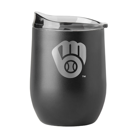 Logo Brands Milwaukee Brewers 16oz Black Etch Powder Coat Curved Bev 516-S16PB-BLK-9